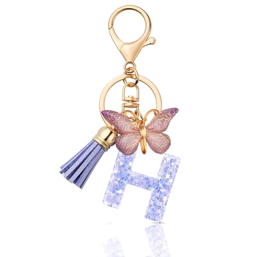 MORSUNBELA Schlüsselanhänger Buchstabe Frauen Autoschlüssel Anhänger mit Anfangsbuchstabe Autoschlüsselanhänger Schmetterling für mädchen von MORSUNBELA
