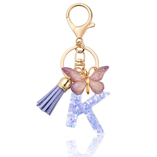 MORSUNBELA Schlüsselanhänger Buchstabe Frauen Autoschlüssel Anhänger mit Anfangsbuchstabe Autoschlüsselanhänger Schmetterling für mädchen von MORSUNBELA