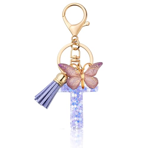MORSUNBELA Schlüsselanhänger Buchstabe Frauen Autoschlüssel Anhänger mit Anfangsbuchstabe Autoschlüsselanhänger Schmetterling für mädchen von MORSUNBELA
