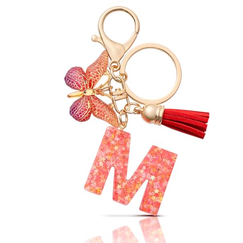 MORSUNBELA Schlüsselanhänger Buchstabe M Schlüsselanhänger Mädchen Keychain mit Anfangsbuchstabe Mini Schlüssel Anhänger für Frauen Damen von MORSUNBELA