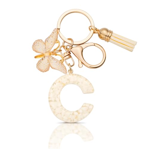 MORSUNBELA Schlüsselanhänger Buchstabe Mädchen Geschenke C Schlüsselanhänger mit Buchstaben Anfangsbuchstabe Schmetterling Keychain Letter für Frauen Damen von MORSUNBELA