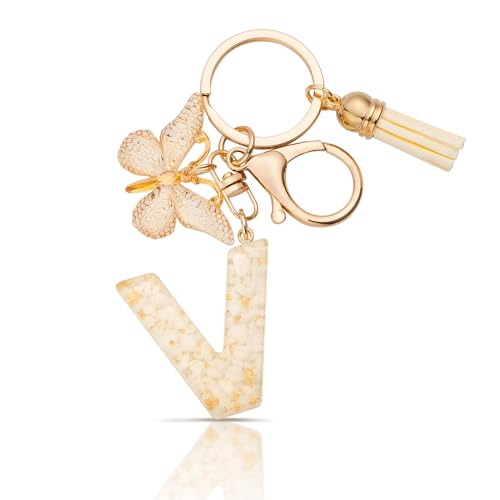 MORSUNBELA Schlüsselanhänger Buchstabe Mädchen Geschenke Schlüsselanhänger mit V Buchstaben Anfangsbuchstabe Schmetterling Keychain Letter für Frauen Damen von MORSUNBELA