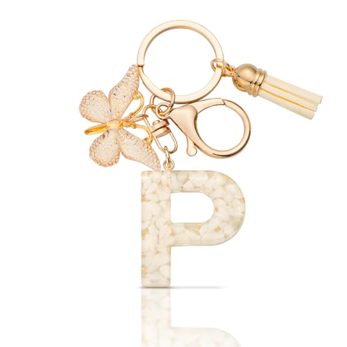 MORSUNBELA Schlüsselanhänger Buchstabe P Mädchen Geschenke Schlüsselanhänger mit Buchstaben Anfangsbuchstabe Schmetterling Keychain Letter für Frauen Damen von MORSUNBELA