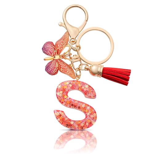 MORSUNBELA Schlüsselanhänger Buchstabe S Schlüsselanhänger Mädchen Keychain mit Anfangsbuchstabe Mini Schlüssel Anhänger für Frauen Damen von MORSUNBELA