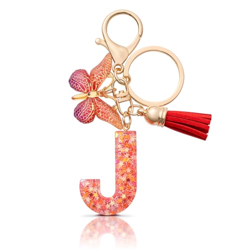 MORSUNBELA Schlüsselanhänger Buchstabe Schlüsselanhänger Mädchen J Keychain mit Anfangsbuchstabe Mini Schlüssel Anhänger für Frauen Damen von MORSUNBELA