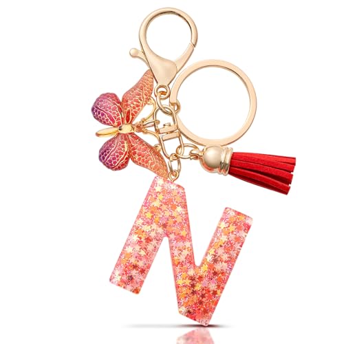 MORSUNBELA Schlüsselanhänger Buchstabe Schlüsselanhänger Mädchen Keychain mit Anfangsbuchstabe N Mini Schlüssel Anhänger für Frauen Damen von MORSUNBELA