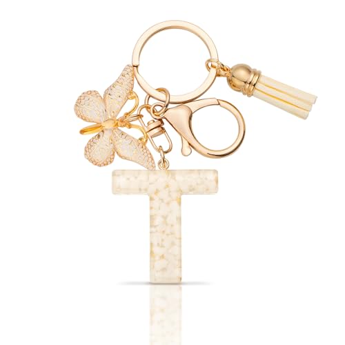 MORSUNBELA Schlüsselanhänger Buchstabe T Mädchen Geschenke Schlüsselanhänger mit Buchstaben Anfangsbuchstabe Schmetterling Keychain Letter für Frauen Damen von MORSUNBELA