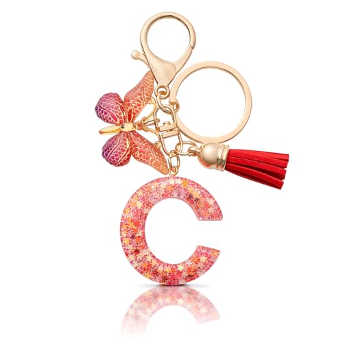 MORSUNBELA Schlüsselanhänger C Buchstabe Schlüsselanhänger Mädchen Keychain mit Anfangsbuchstabe Mini Schlüssel Anhänger für Frauen Damen von MORSUNBELA