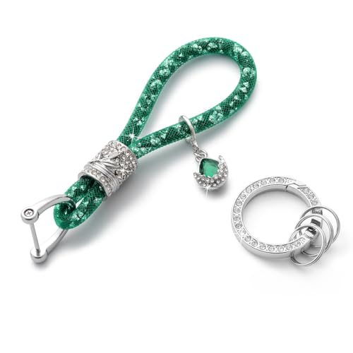 MORSUNBELA Schlüsselanhänger Grün Glitzer Autoschlüsselanhänger Damen Schlüsselanhänger Auto frauen Autoschlüssel Anhänger Strass,Dunkelgrün von MORSUNBELA