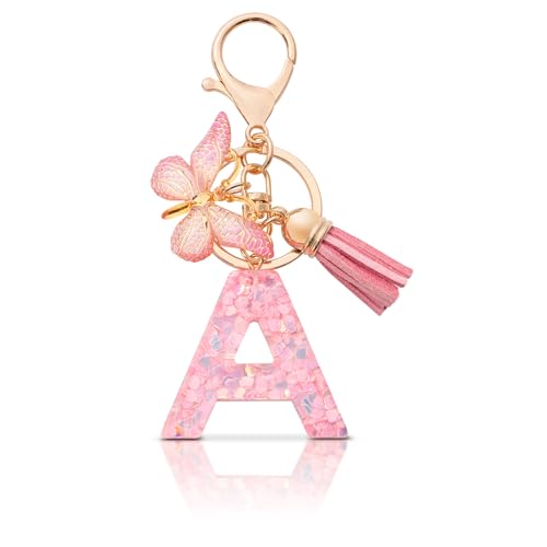 MORSUNBELA Schlüsselanhänger Mädchen Buchstabe A Schlüsselanhänger mit Anfangsbuchstabe Schlüssel Anhänger Frauen Schmetterlinge Keychain für Damen von MORSUNBELA