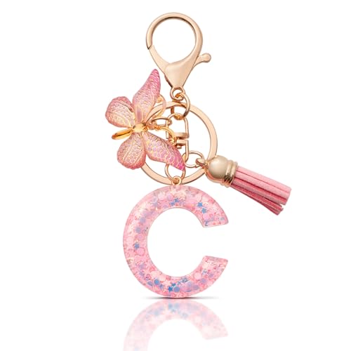MORSUNBELA Schlüsselanhänger Mädchen Buchstabe C Schlüsselanhänger mit Anfangsbuchstabe Schmetterling Keychain für Damen Frau von MORSUNBELA