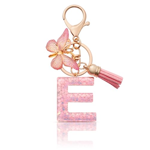 MORSUNBELA Schlüsselanhänger Mädchen Buchstabe Schlüsselanhänger E mit Anfangsbuchstabe Schmetterling Keychain für Damen Frau von MORSUNBELA
