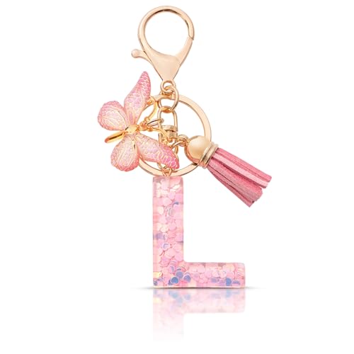 MORSUNBELA Schlüsselanhänger Mädchen Buchstabe Schlüsselanhänger L mit Anfangsbuchstabe Schlüssel Anhänger Frauen Schmetterlinge Keychain für Damen von MORSUNBELA