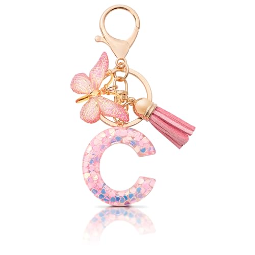 MORSUNBELA Schlüsselanhänger Mädchen Buchstabe Schlüsselanhänger mit Anfangsbuchstabe C Schlüssel Anhänger Frauen Schmetterlinge Keychain für Damen von MORSUNBELA