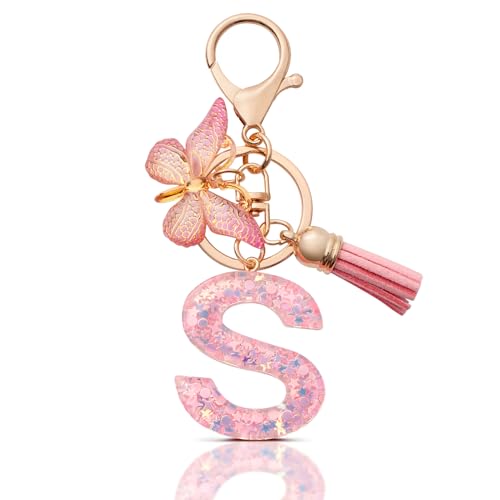 MORSUNBELA Schlüsselanhänger Mädchen S Buchstabe Schlüsselanhänger mit Anfangsbuchstabe Schmetterling Keychain für Damen Frau von MORSUNBELA