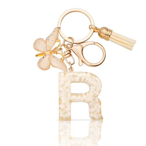 MORSUNBELA Schlüsselanhänger R Buchstabe Mädchen Geschenke Schlüsselanhänger mit Buchstaben Anfangsbuchstabe Schmetterling Keychain Letter für Frauen Damen von MORSUNBELA