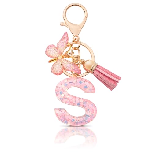MORSUNBELA Schlüsselanhänger S Mädchen Buchstabe Schlüsselanhänger mit Anfangsbuchstabe Schlüssel Anhänger Frauen Schmetterlinge Keychain für Damen von MORSUNBELA