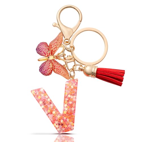 MORSUNBELA Schlüsselanhänger V Buchstabe Schlüsselanhänger Mädchen Keychain mit Anfangsbuchstabe Mini Schlüssel Anhänger für Frauen Damen von MORSUNBELA