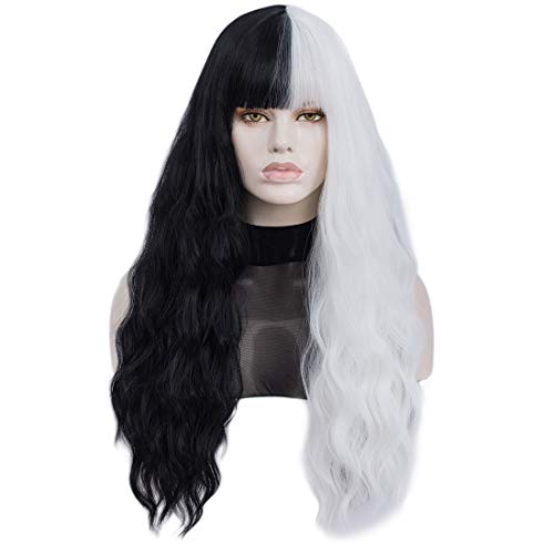 Morticia 28 "Lange lockige Frauen wellig synthetische Vollknall Repacement Frauen Perücke (Schwarz und weiß) von MORTICIA