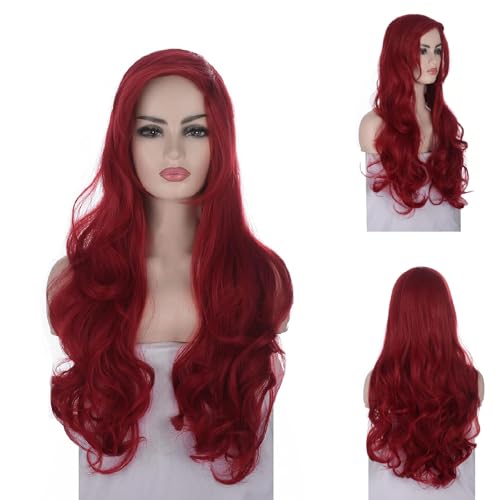 Morticia Lange lockige rote kleine Meerjungfrau Hitzebeständiges Halloween-Kostüm Perücke von MORTICIA