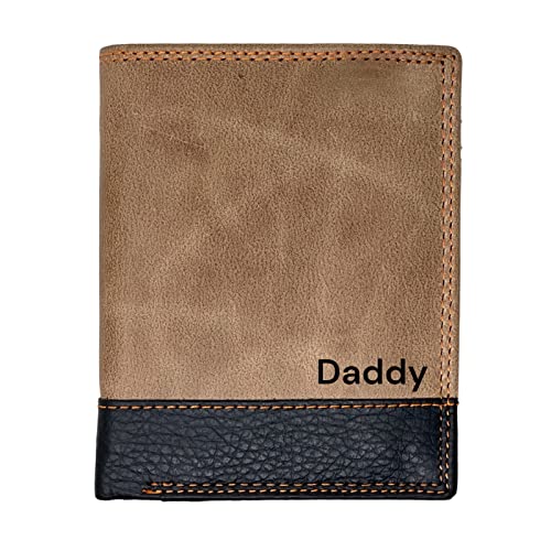MORUCHA Personalisierte RFID-blockierende Geldbörse für Männer – Used-Look Hunter Leder Münzfach Geldbörse mit 8 Kartenfächern und mehr – Herren-Geschenk für besondere Anlässe, Braun / Schwarz, 12cm x von MORUCHA