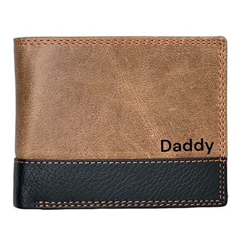 MORUCHA Personalisierte RFID-blockierende Geldbörse für Männer – Used-Look Hunter Leder Münzfach Geldbörse mit 8 Kartenfächern und mehr – Herren-Geschenk für besondere Anlässe, Hellbraun / Schwarz, von MORUCHA