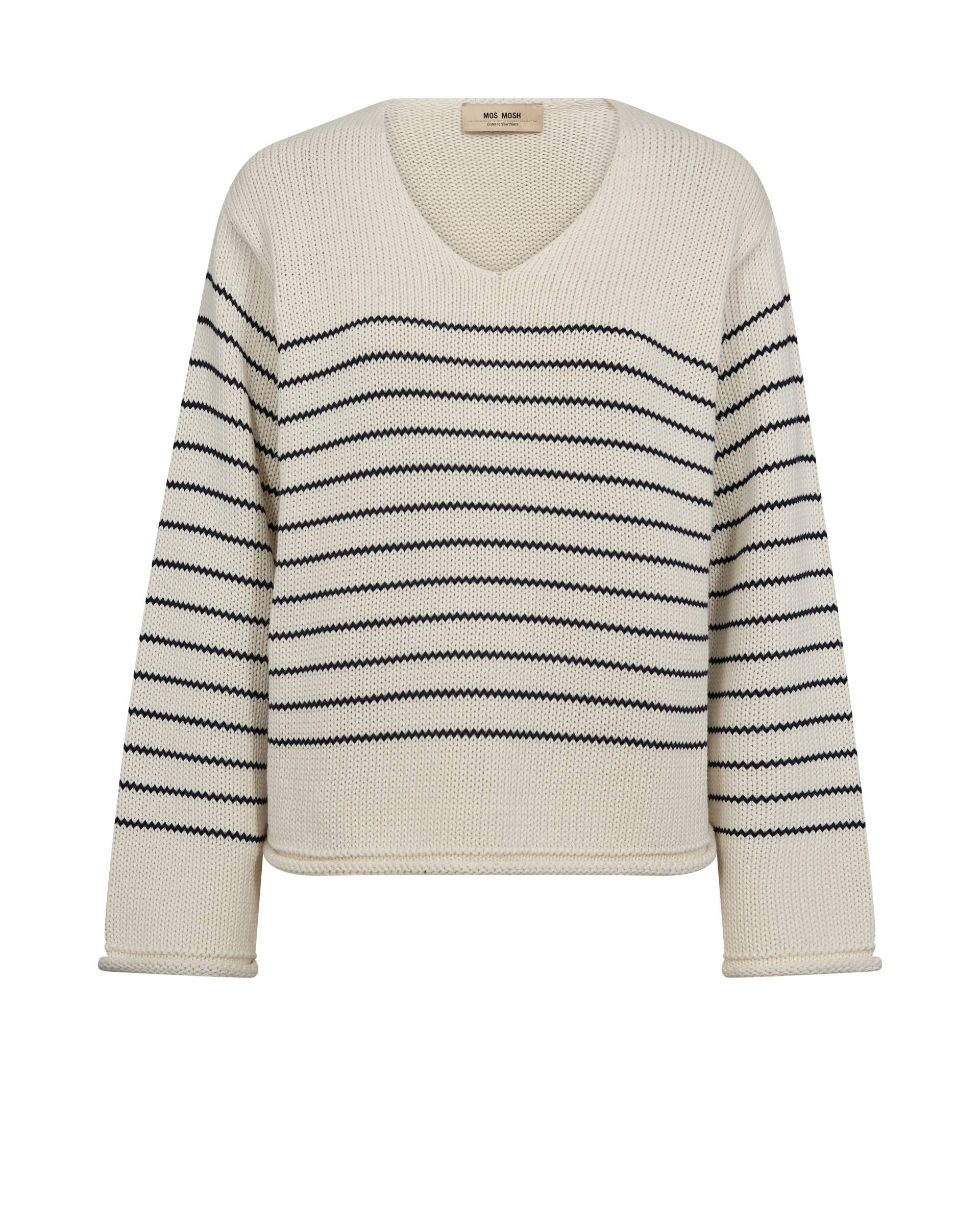 MOS MOSH - MMBine LS V-Neck Stripe Knit ecru - Gr. - M von MOS MOSH
