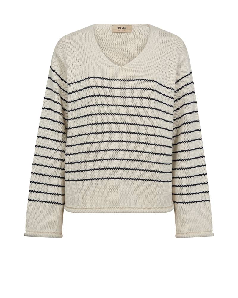 MOS MOSH - MMBine LS V-Neck Stripe Knit ecru - Gr. - M von MOS MOSH
