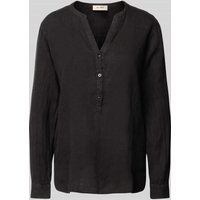MOS MOSH Regular Fit Leinenbluse mit Tunikakragen Modell 'Danna' in Black, Größe L von MOS MOSH