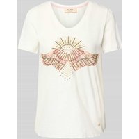 MOS MOSH T-Shirt mit geripptem V-Ausschnitt Modell 'Nadine' in Offwhite, Größe M von MOS MOSH