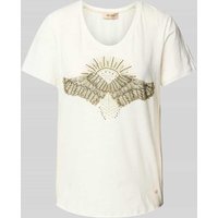 MOS MOSH T-Shirt mit geripptem V-Ausschnitt Modell 'Nadine' in Offwhite, Größe M von MOS MOSH