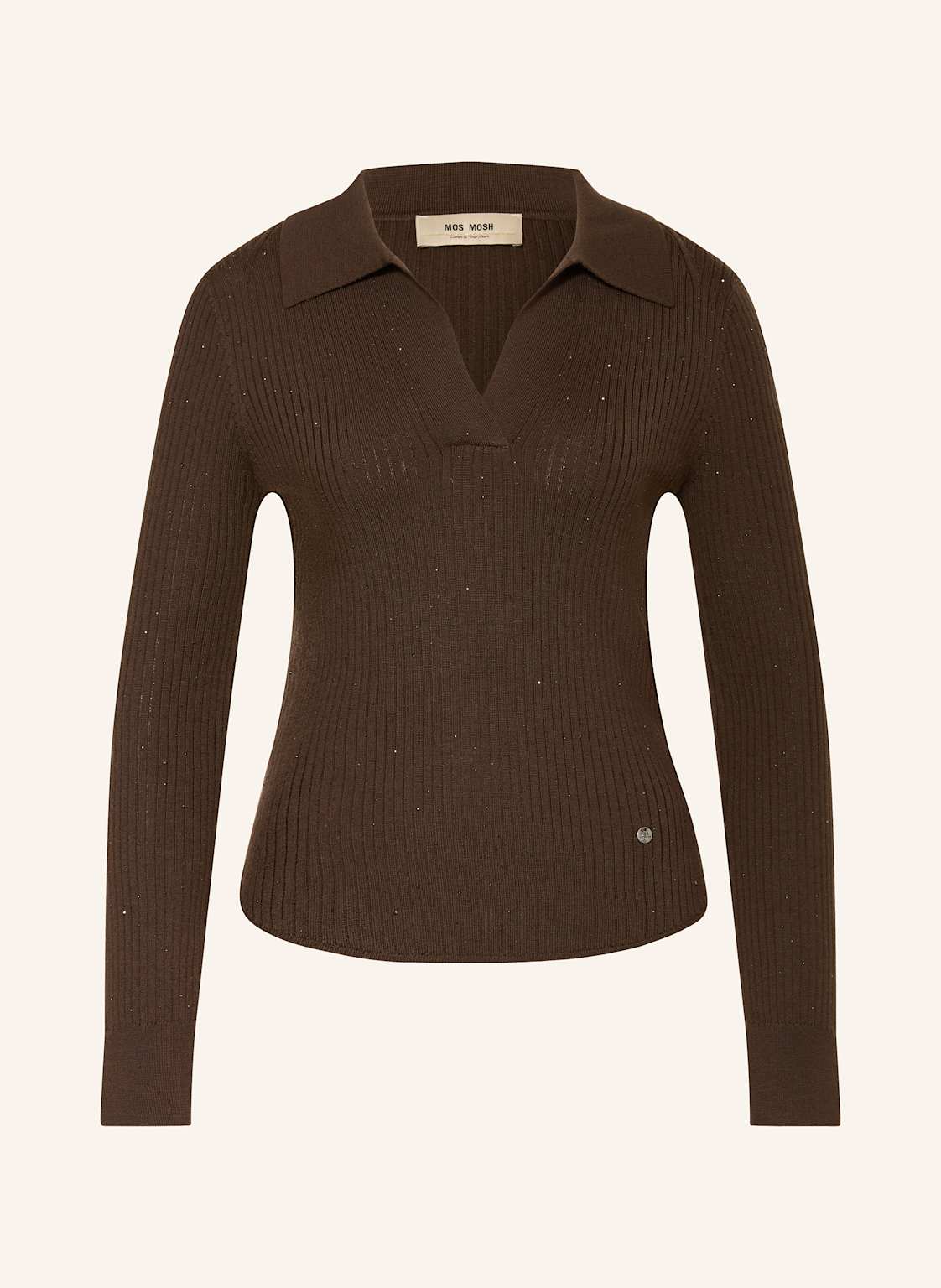 Mos Mosh Strick-Poloshirt Mmronika Mit Schmucksteinen braun von MOS MOSH