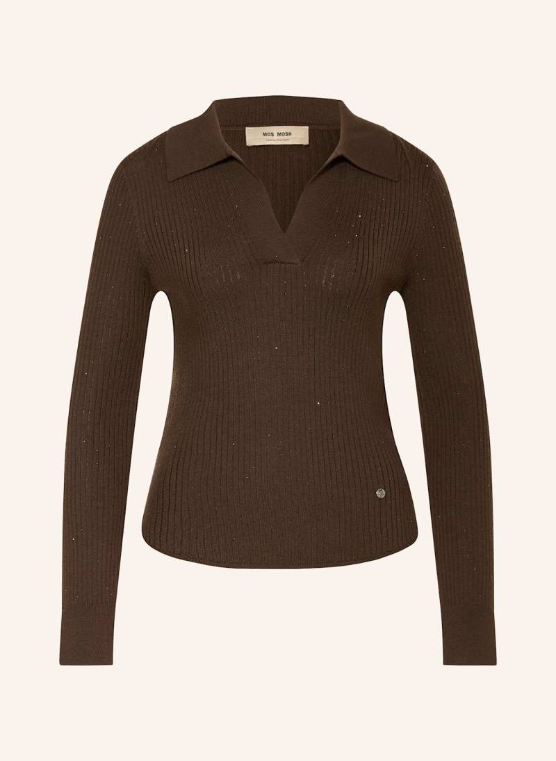 Mos Mosh Strick-Poloshirt Mmronika Mit Schmucksteinen braun von MOS MOSH