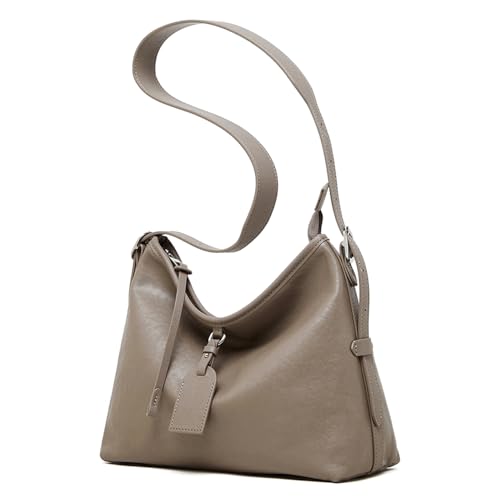 MOSAMHUA Damen Echtleder Shopper Tasche aus pflanzlich gegerbtem Vollrindleder Große lässige Umhängetasche mit verstellbarem Trageriemen Minimalistisches Alltagstasche für Büro und Freizeit von MOSAMHUA