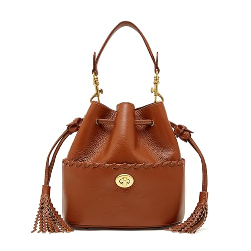 MOSAMHUA Echt Leder Damen Eimer-Tasche | Quaste-Zugseil Einzigartiges Design | Premium Wandelbare Schulter- & Crossbody-Handtasche | Luxuriöse Handgefertigte Tasche für Alltag von MOSAMHUA