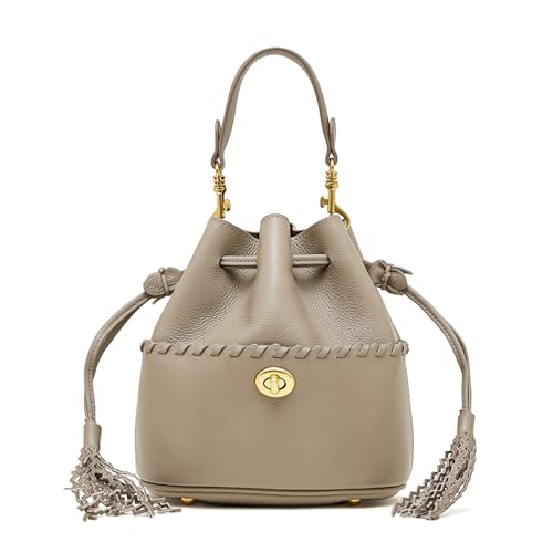 MOSAMHUA Echt Leder Damen Eimer-Tasche | Quaste-Zugseil Einzigartiges Design | Premium Wandelbare Schulter- & Crossbody-Handtasche | Luxuriöse Handgefertigte Tasche für Alltag von MOSAMHUA