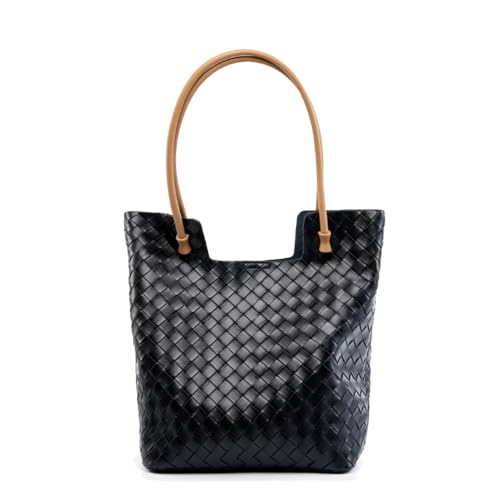 MOSAMHUA Geflochtene Leder Damen Shopper - Minimalistische Umhängetasche mit Zopfmuster (Großvolumige Tragetasche aus Narbenleder) Strapazierfähige Bürohandtasche von MOSAMHUA