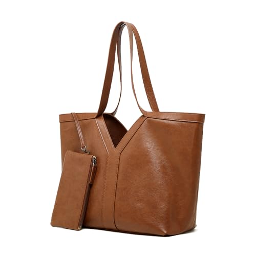 MOSAMHUA Koreanischer Minimalismus Leder Umhängetasche Damen - Achselhöhle Shopper mit Geschmeidigem Leder (Großvolumige Bürotasche) Wassertropfenabweisendes Design von MOSAMHUA