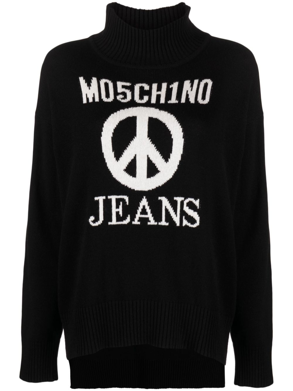 MOSCHINO JEANS Intarsien-Pullover mit Logo - Schwarz von MOSCHINO JEANS