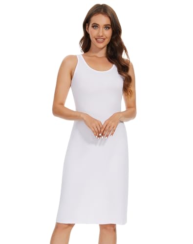 MOSCOAL Unterkleid für Damen, ärmellos, Tank-Top, Slip-Kleid mit breiten Trägern, Nachthemd, Weiss/opulenter Garten, XXL von MOSCOAL