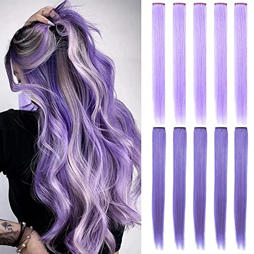 MOSCSMDY 10 Stück Haarverlängerungen für Mädchen Perücke Stücke Clip in farbigen Haarverlängerungen für Erwachsene Bunte Haarteile Party Highlights Mehrere Farben(Light purple Lavendel) MOSCSMDY 10 Stück Haarverlängerungen für Mädchen Perücke Stücke Clip in farbigen Haarverlängerungen für Erwachsene Bunte Haarteile Party Highlights Mehrere Farben(Light purple Lavendel) von MOSCSMDY