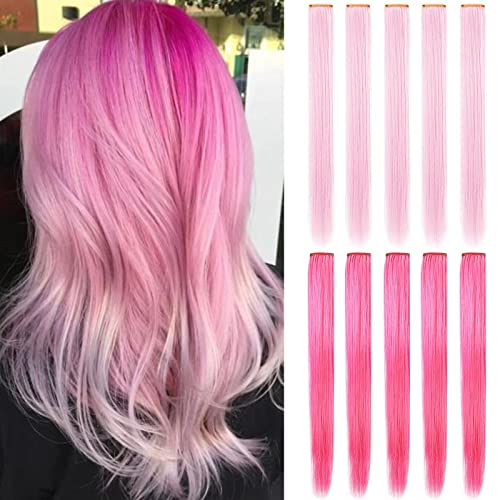 10PCS Haarverlängerungen für Mädchen Perückenstücke Clip in farbigen Haarverlängerungen für Teenager Bunte Haarstücke Party Highlights Mehrere Farben(Hellrosa und leuchtendes Rosa) 10PCS Haarverlängerungen für Mädchen Perückenstücke Clip in farbigen Haarverlängerungen für Teenager Bunte Haarstücke Party Highlights Mehrere Farben(Hellrosa und leuchtendes Rosa) von MOSCSMDY