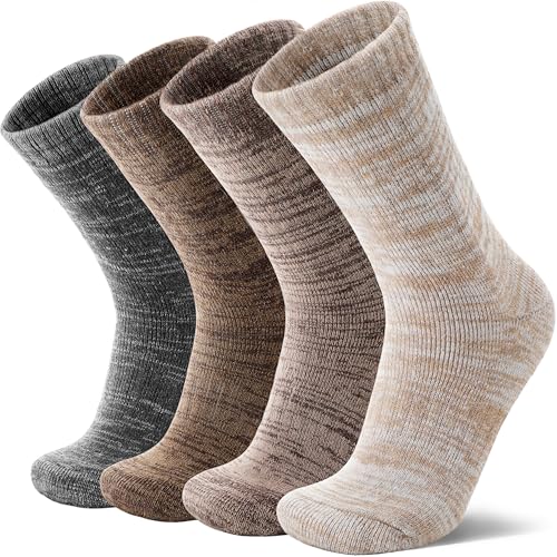 MOSEY KOSY 4 Paar Merino Wolle Wandersocken Thermosocken Extra Dick Warme Wintersocken Bequem Kuschelig Stiefel Arbeit Socken für Herren und Damen(Coffee Color Scheme,36-42) von MOSEY KOSY