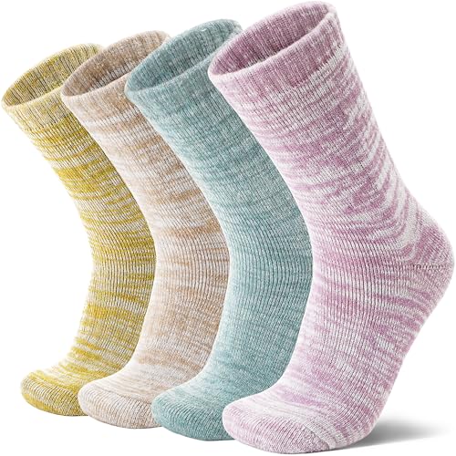 MOSEY KOSY 4 Paar Merino Wolle Wandersocken Thermosocken Extra Dick Warme Wintersocken Bequem Kuschelig Stiefel Arbeit Socken für Herren und Damen(Color Series,36-42) von MOSEY KOSY
