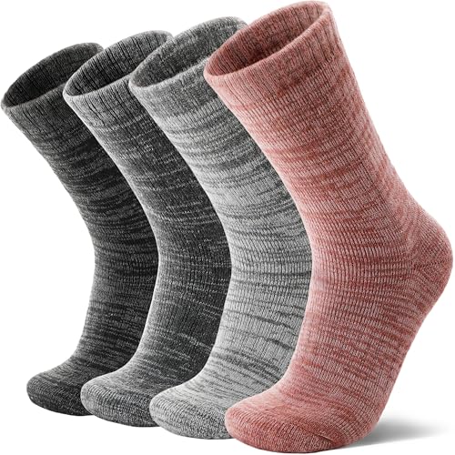 MOSEY KOSY 4 Paar Merino Wolle Wandersocken Thermosocken Extra Dick Warme Wintersocken Bequem Kuschelig Stiefel Arbeit Socken für Herren und Damen(Grau/Schwarz/Mahagoni Grau,36-42) von MOSEY KOSY