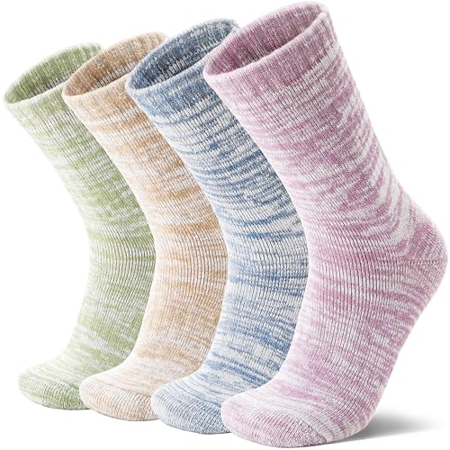 MOSEY KOSY 4 Paar Merino Wolle Wandersocken Thermosocken Extra Dick Warme Wintersocken Bequem Kuschelig Stiefel Arbeit Socken für Herren und Damen(Light Color Scheme,42-46) von MOSEY KOSY