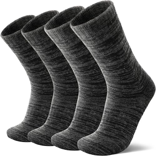 MOSEY KOSY 4 Paar Merino Wolle Wandersocken Thermosocken Extra Dick Warme Wintersocken Bequem Kuschelig Stiefel Arbeit Socken für Herren und Damen(Schwarz und grau,42-46) von MOSEY KOSY