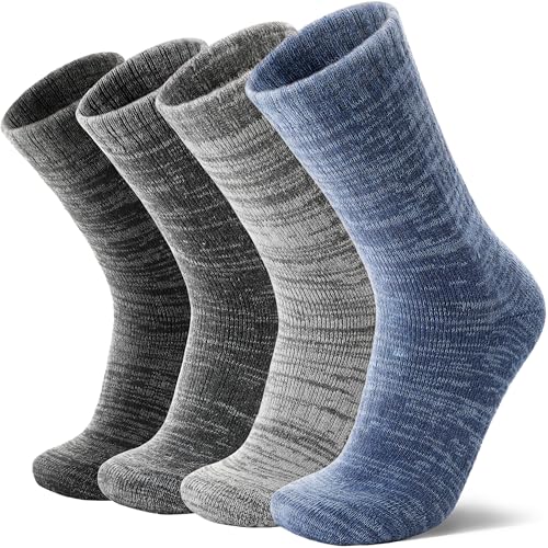 MOSEY KOSY 4 Paar Merino Wolle Wandersocken Thermosocken Extra Dick Warme Wintersocken Bequem Kuschelig Stiefel Arbeit Socken für Herren und Damen(Weiß Blau/Hellgrau/Dunkelgrau/Schwarz,42-46) von MOSEY KOSY