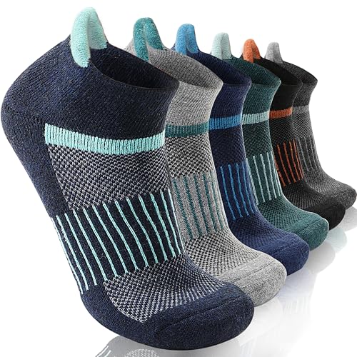 MOSEY KOSY Merino Kurz Wandersocken Sneaker Socken, Warme Wolle Atmungsaktiv Laufsocken, Kompressions Sportsocken Thermosocken Wollsocken für Herren Damen 6 Paar(Gemischte Farbe A,L (42-46)) von MOSEY KOSY