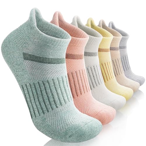 MOSEY KOSY Merino Kurz Wandersocken Sneaker Socken, Warme Wolle Atmungsaktiv Laufsocken, Kompressions Sportsocken Thermosocken Wollsocken für Herren Damen 6 Paar(Gemischte helle Farben,M (36-42)) von MOSEY KOSY